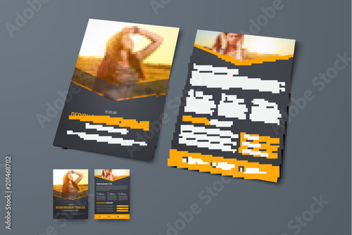 Vector design of a black brochure with orange arrows and a place for a photo photo