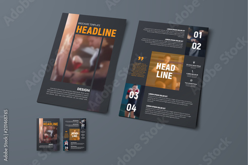 vector brochure template with vertical stripes and squares and a place for a photo.