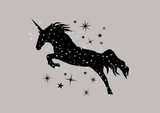 Black unicorn silhouette with stars