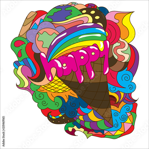 Abstract drawing with text ice cream in a waffle cone