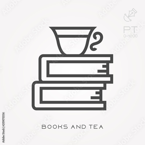 Line icon books and tea