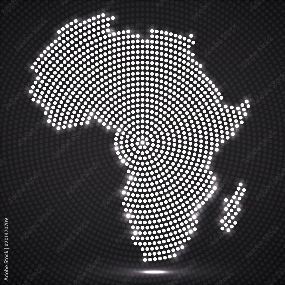 Abstract map Africa of glowing radial dots