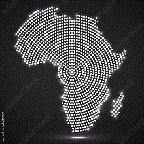 Abstract map Africa of glowing radial dots