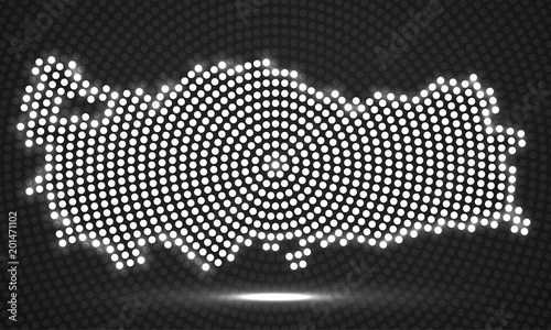 Abstract map Turkey of glowing radial dots, halftone concept