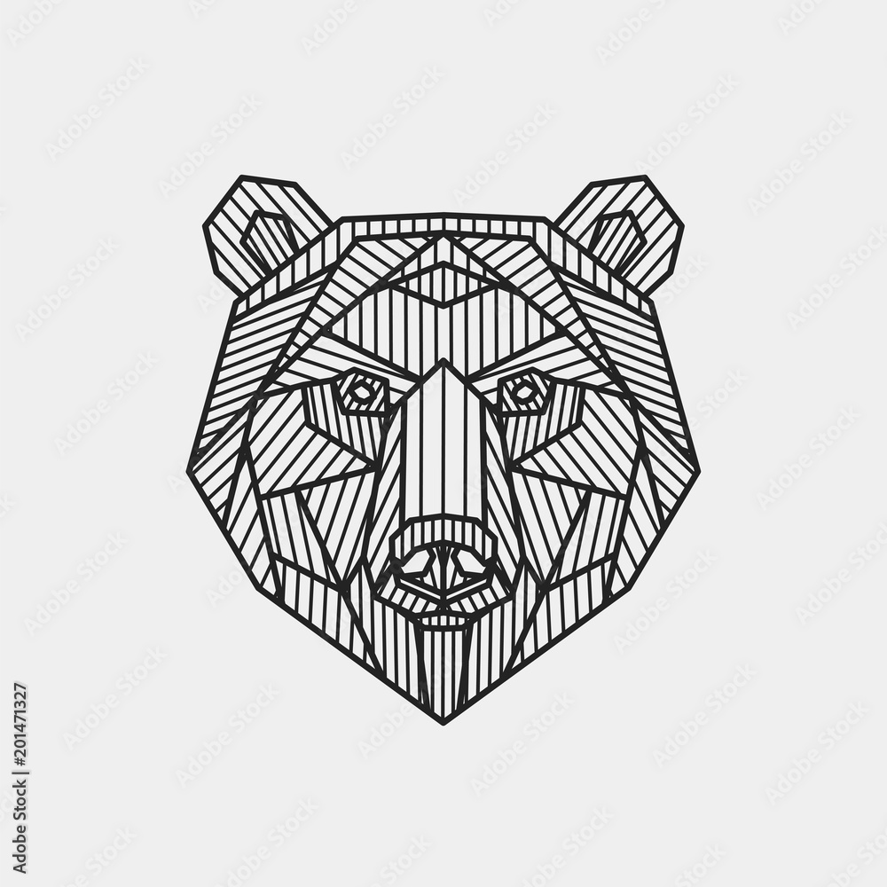 Obraz premium Ilustracji wektorowych. Streszczenie stylizowane głowy niedźwiedzia. Grafika liniowa.