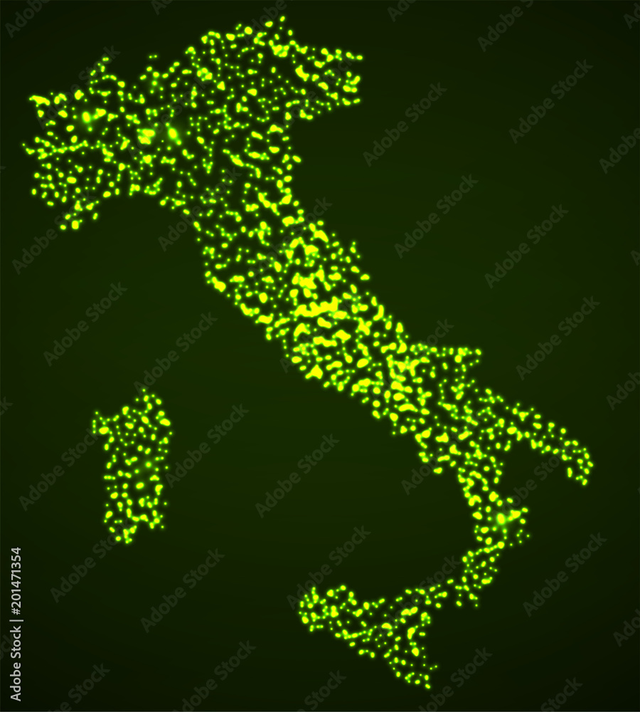 Abstract map of Italy with glowing particles