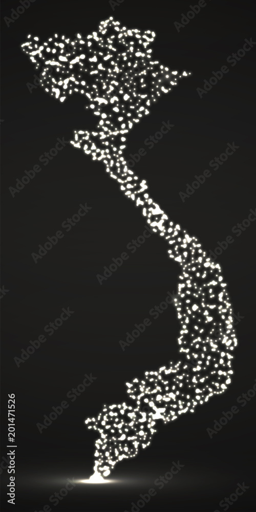 Abstract map of Vietnam with glowing particles Abstract map of Vietnam with glowing particles