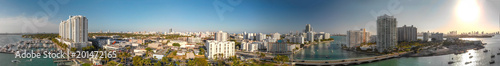 Panoramic aerial view of Miami beach and Venetian Way from Maurice Gibb Memorial Park