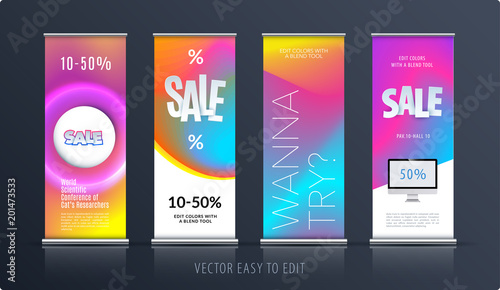 Sale banner. Abstract business vector of roll up stand design with colourful background for, show, expo, shopping.
