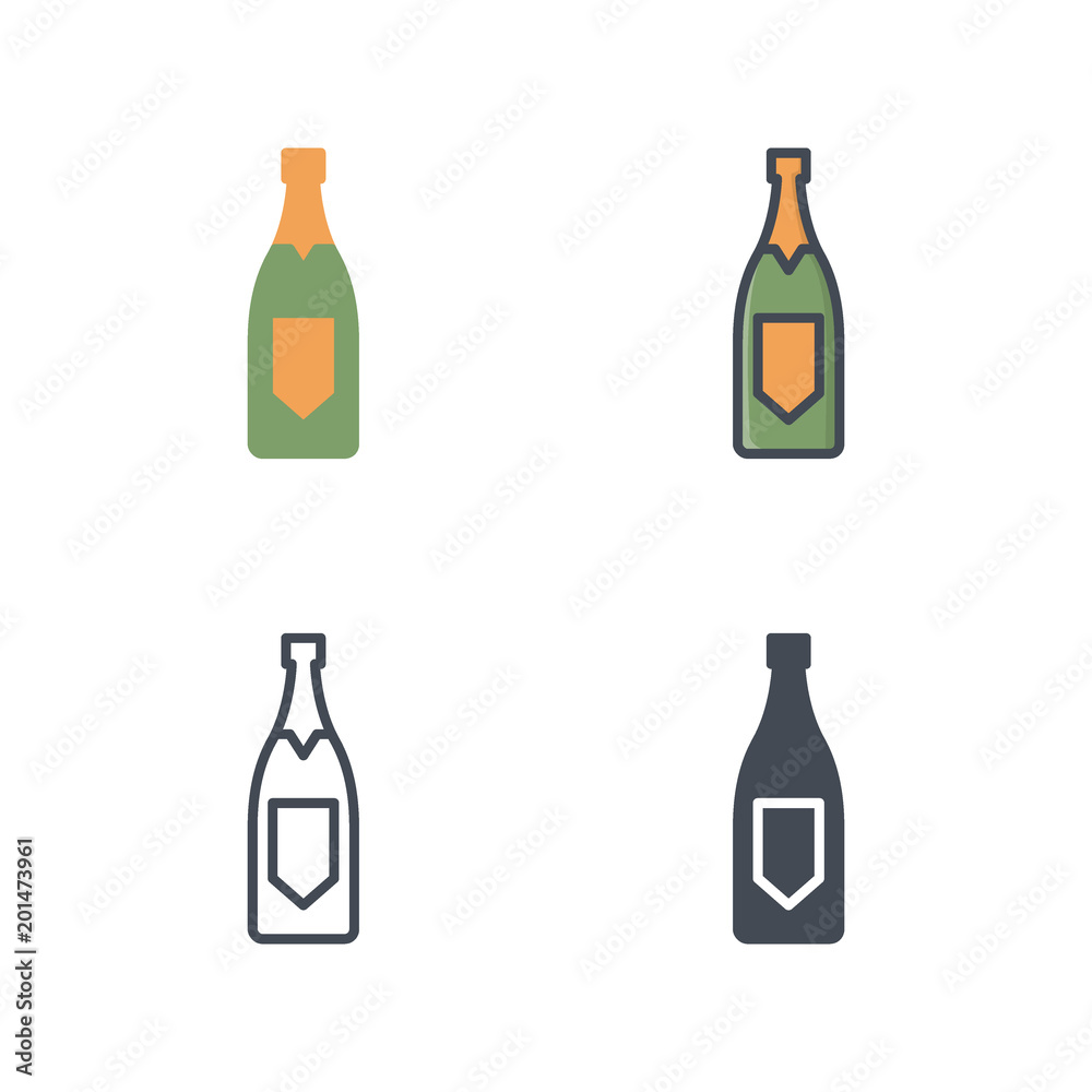 Champagne alcohol beverage icon vector flat solid silhouette line Champagne alcohol beverage icon vector flat solid silhouette line
