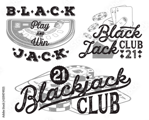 Set of vintage Blackjack badges for print on T-shirts, printed products and publications on the Internet. Vector illustration