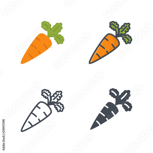 Carrot food icon vector flat solid silhouette line