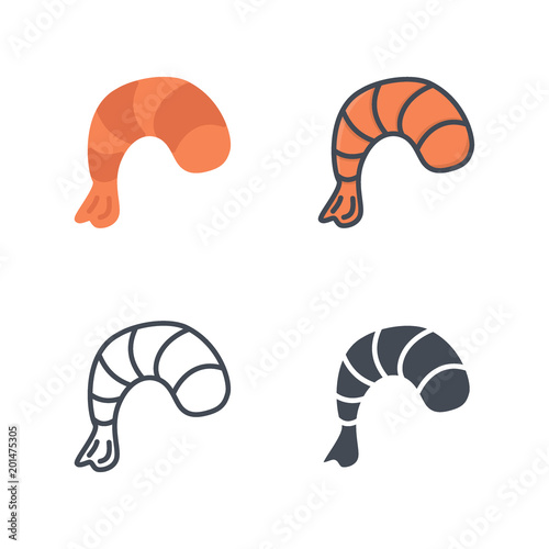 Shrimp seafood icon vector flat solid silhouette line photo