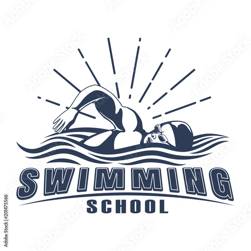 Design swimming badge for print on T-shirts, printed products and publications on the Internet. Vector illustration