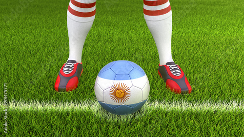 Man and soccer ball with Argentina flag 