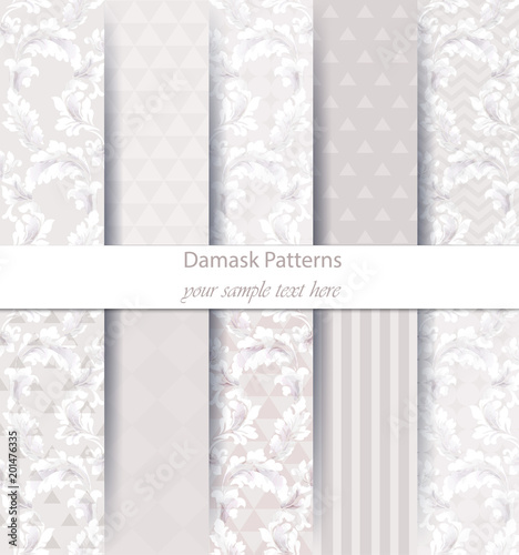 Damask patterns set collection Vector. Classic ornament various colors with a...