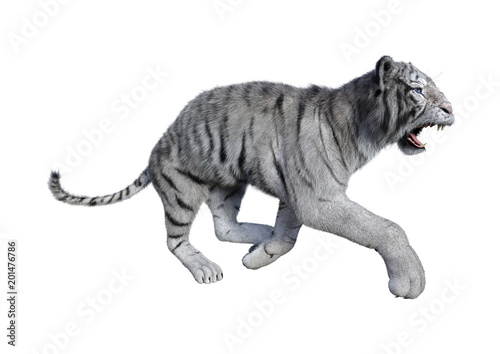 Fototapeta Naklejka Na Ścianę i Meble -  3D Rendering White Tiger on White