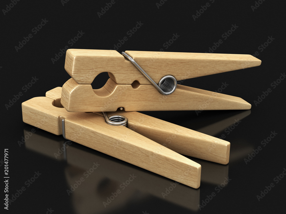 Wooden clothespins. Image with clipping path