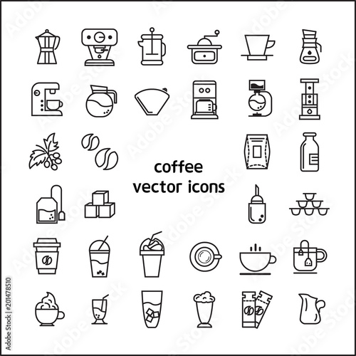 	 Stock vector illustration - Outline web icon set linear icon coffee and beans , restaurant