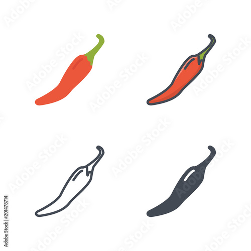 Red hot chili pepper vegetable food icon vector flat silhouette line colored photo