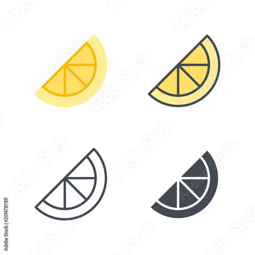 Lemon slice fruit food icon vector flat silhouette line colored