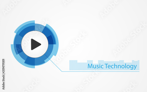 Musical technologies. Button for playing media files. Futuristic vector button on white background.