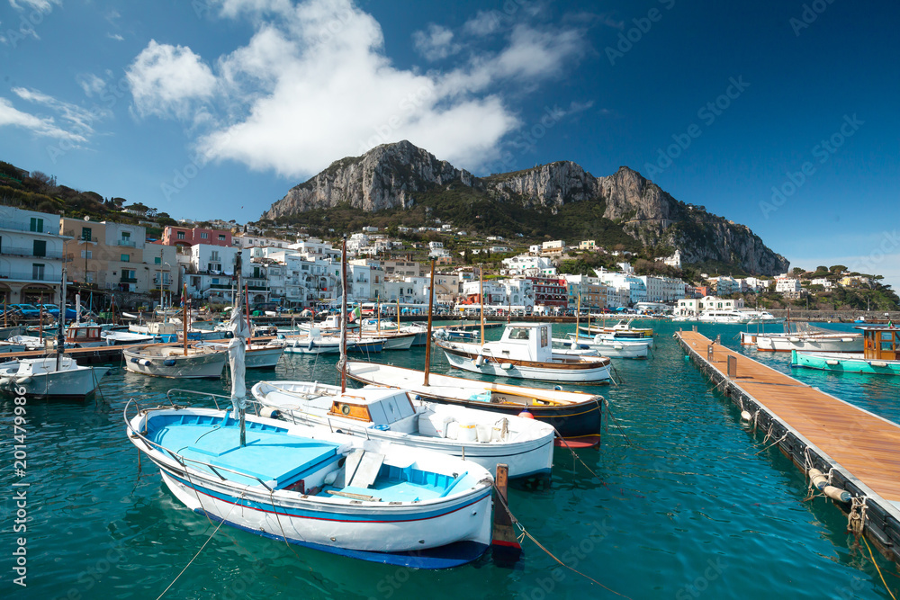 Capri skyline from luxury yachts dock side