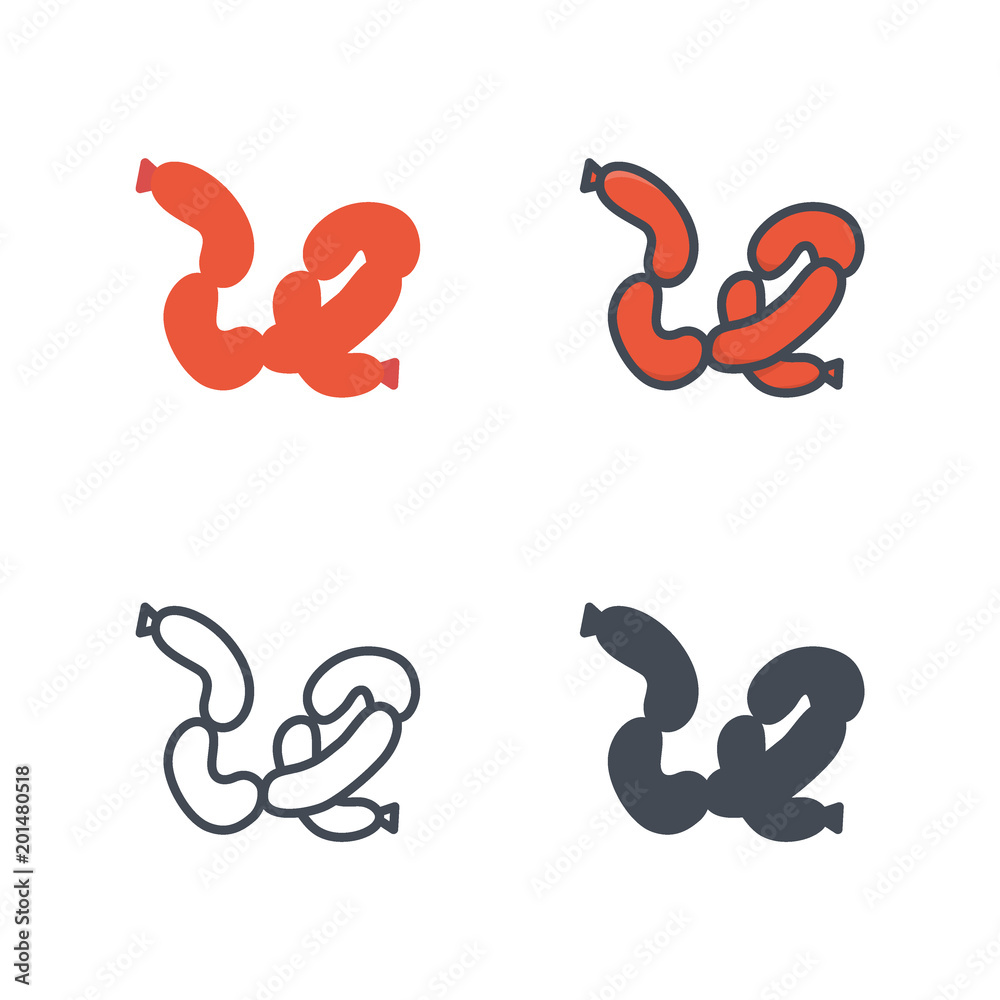 Sausage meat food icon vector flat solid silhouette line Sausage meat food icon vector flat solid silhouette line