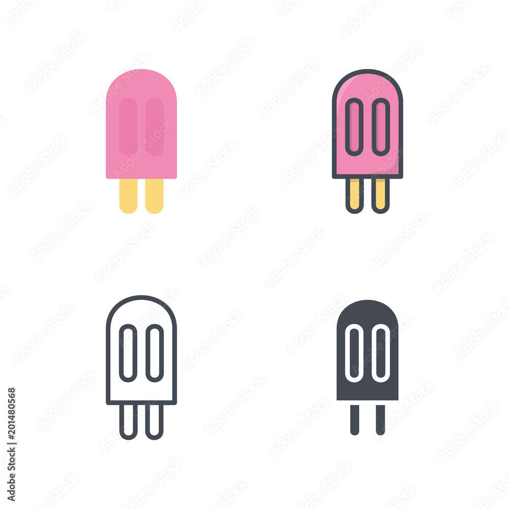 Ice cream sweets food icon vector flat silhouette line colored Ice cream sweets food icon vector flat silhouette line colored