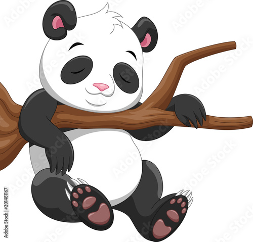 Fototapeta Naklejka Na Ścianę i Meble -  Cute baby panda sleeping on a branch