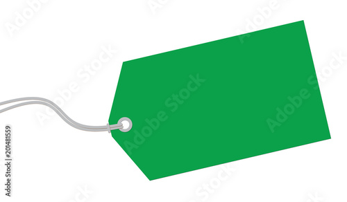 Green tag on white background