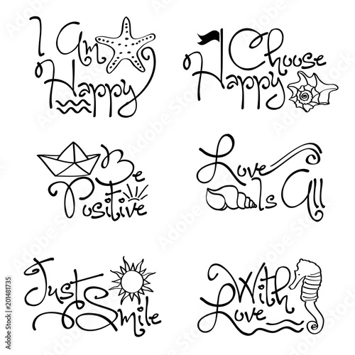Motivational quotes collection with marine elements