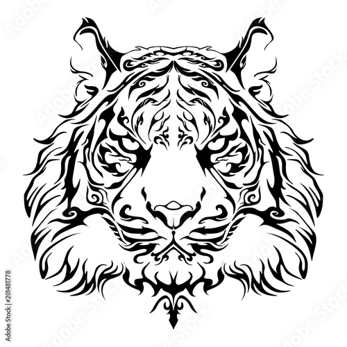 Fototapeta Naklejka Na Ścianę i Meble -  Anger Tiger head design for tribal tattoo vector with white background 
