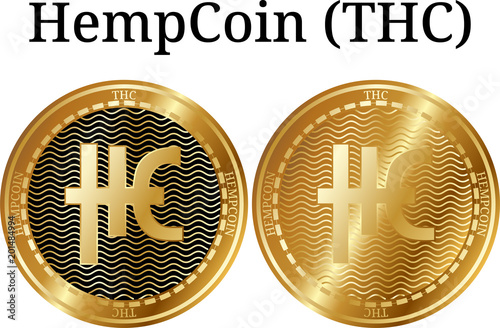 Set of physical golden coin HempCoin (THC) photo