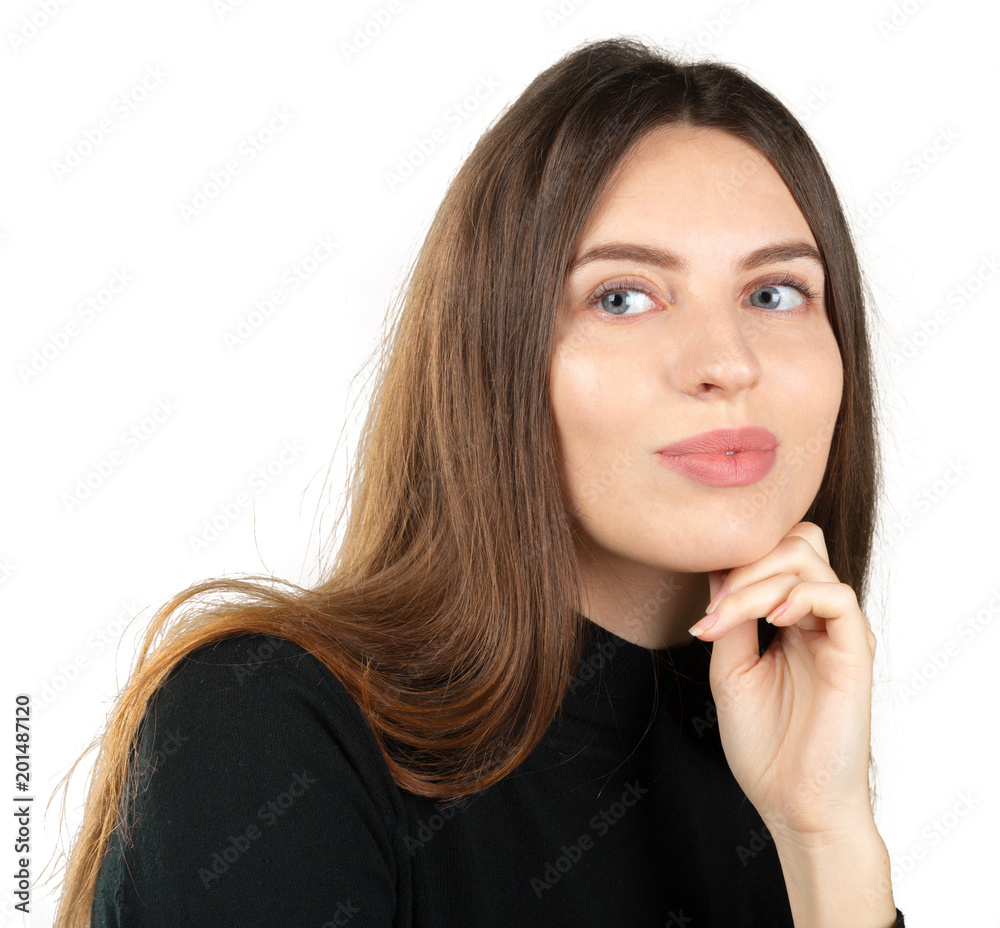 Young thoughtful woman daydreaming isolated on white background Young thoughtful woman daydreaming isolated on white background