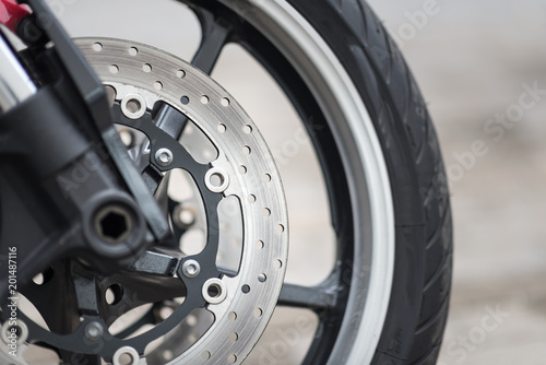 front motorcycle wheel with brake disk system photo