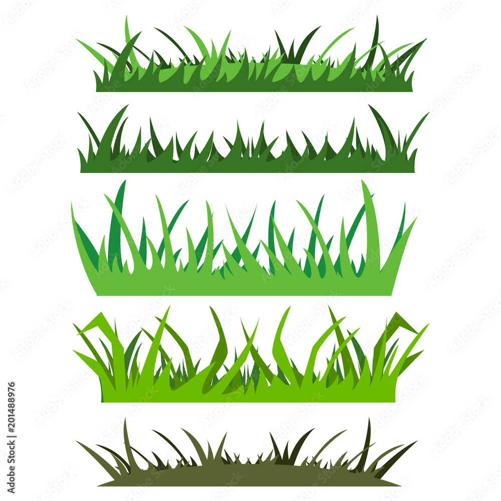 Obraz premium Green grass border vector set isolated on white background.