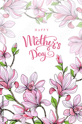 Happy mother's day. Greeting card with mother's day. Floral background. Vector illustration.