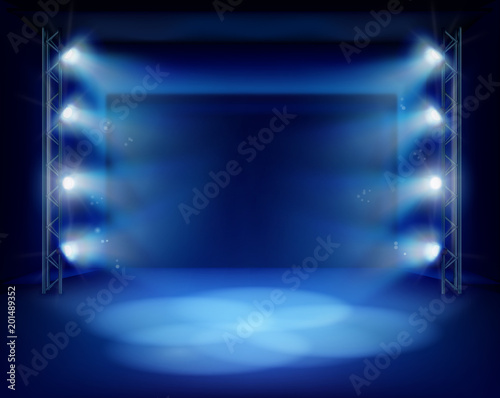 Theatrical performance. Stage with the spotlights. Vector illustration.