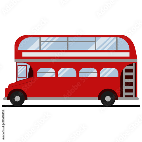 Red double-decker London bus. Vector flat icon of city tourist transport of the UK isolated on white background.