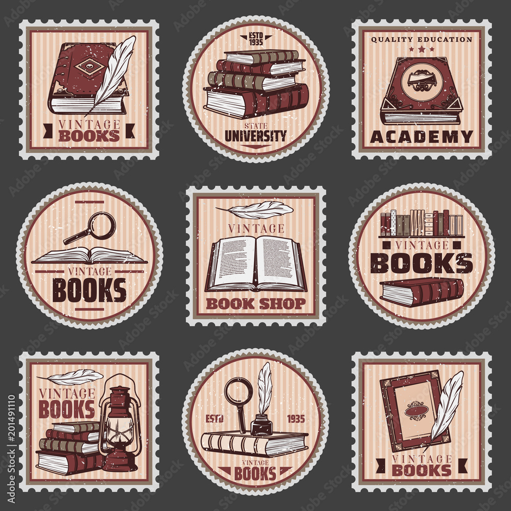 Colored Education And Bookstore Stamps Set