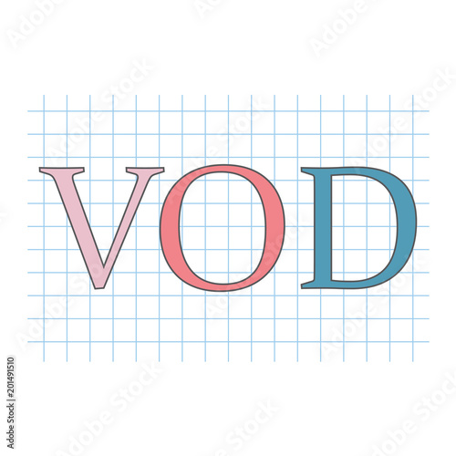 VOD (Video On Demand) acronym on checkered paper sheet- vector illustration
