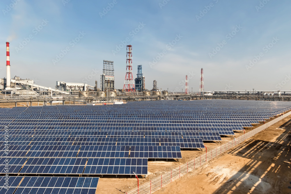 Solar panels installed on the territory of the petrochemical complex to meet the plant's own electricity needs Solar panels installed on the territory of the petrochemical complex to meet the plant's own electricity needs