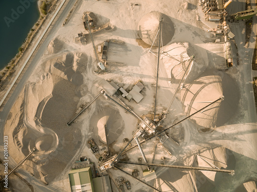 aerial view of sand mine with conveyors