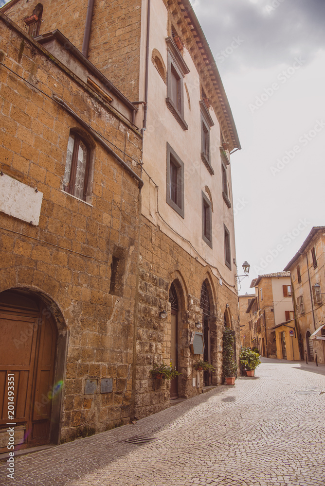 empty street and buildings in Orvieto, Rome suburb, Italy