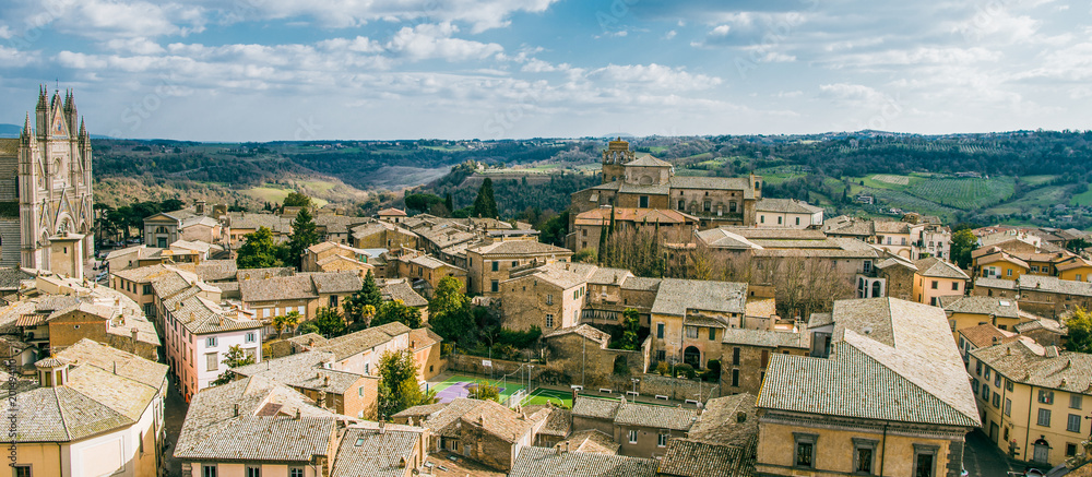 panorama of buildings and Orvieto Cathedral in Orvieto, Rome suburb, Italy