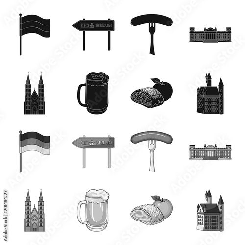 Country Germany black,monochrome icons in set collection for design. Germany and landmark vector symbol stock web illustration.