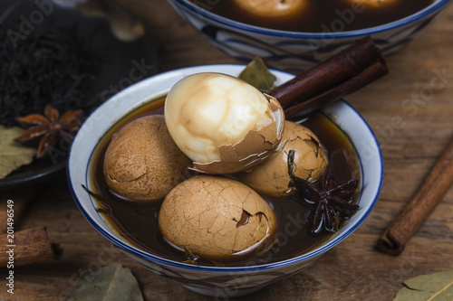 Chinese tea eggs, cha ye dan, black tea boiled eggs in spices