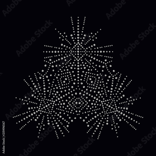 Rhinestone applique print for textile clothes in fashion luxury design. Trendy vector crystal studs embellishment with brilliants for apparel. Jewelry ornament embroidery for t-shirt hotfix transfer
