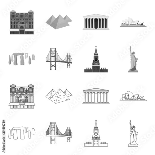 Sights of different countries outline,monochrome icons in set collection for design. Famous building vector symbol stock web illustration.